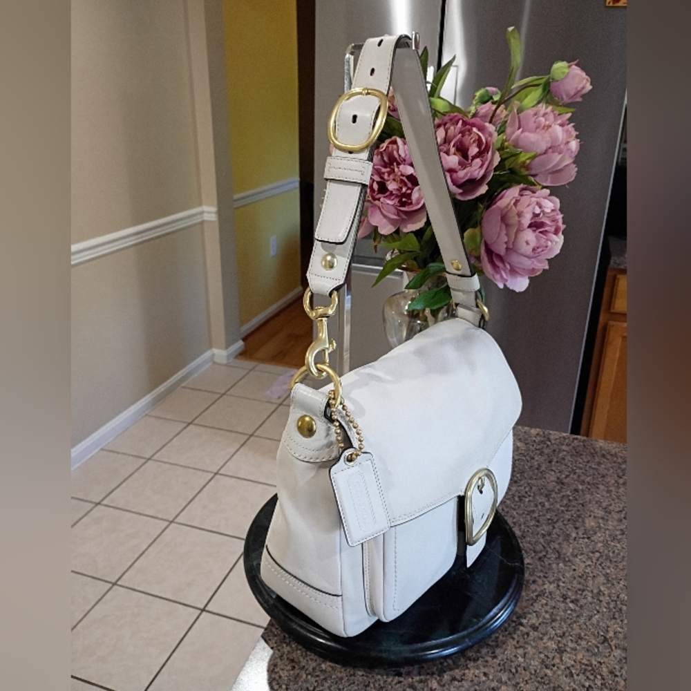 Coach vintage bleeker legacy tattersall flap shoulder bag with gold buckle - Picture 10 of 17